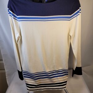 Pendleton Striped Navy and Cream Boat Neck Sweater Silk Blend Size L